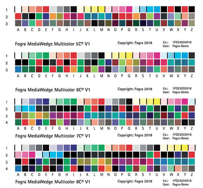 The new Fogra scales for the multicolor quality control at 5, 6, 7 and 8 colors.